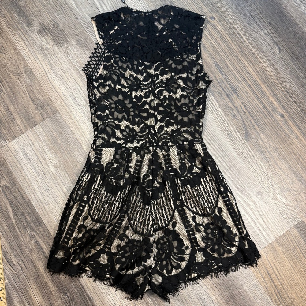PrettyLittleThing Whimsigoth Gothic Glam Black Lace Waist Trim Playsuit Romper 8